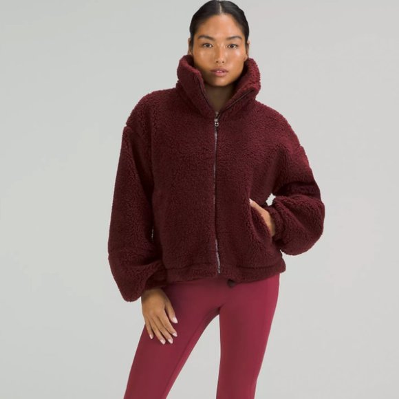Lululemon Cinchable Fleece Zip-Up (Red Merlot, Size 10, NEW) - Picture 2 of 9